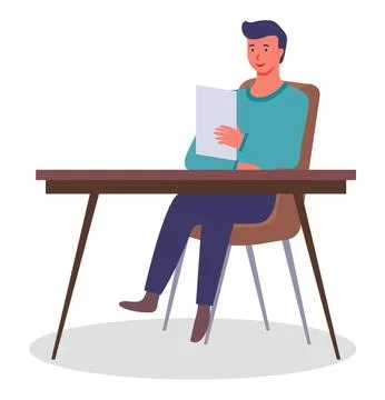 Office worker at the table with a document. Businessman or a clerk working at Stock Illustration