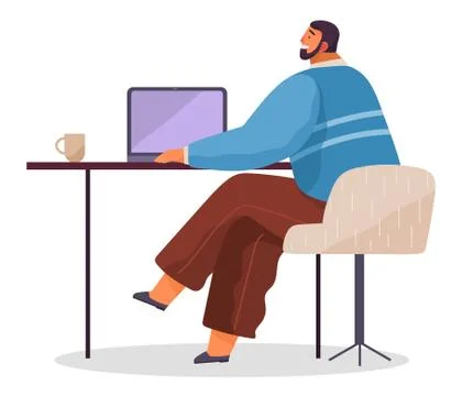 Office worker at the table with a laptop. Smiling man office worker enterpreneur Stock Illustration