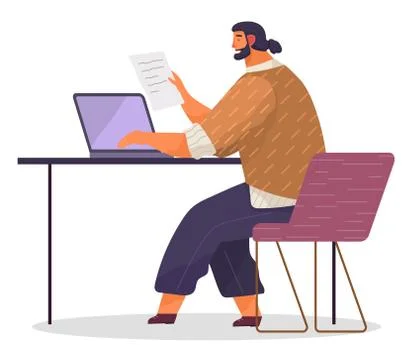 Office worker at the table with paper document in hand. Businessman or a clerk Illustrazione stock