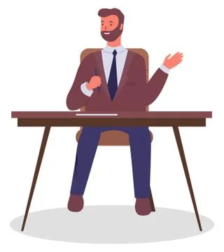 Office worker at the table with pen in hand. Businessman or a clerk working at Stock Illustration