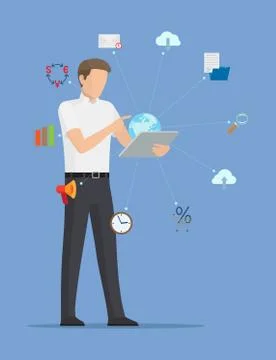 Office Worker with Tablet Vector Illustration Stock Illustration