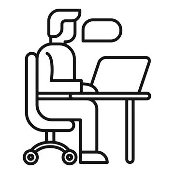 Office worker talking and working on laptop at desk Illustration