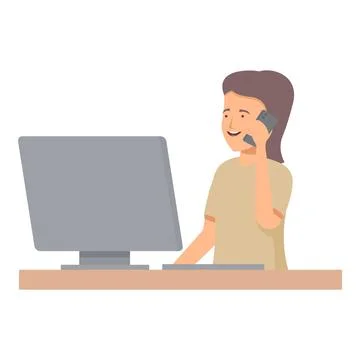 Office worker talking on the phone while working on the computer 스톡 일러스트