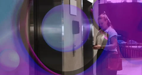 Office worker tapping badge reader and accessing elevator, scanning phone screen Stock Footage 314193978