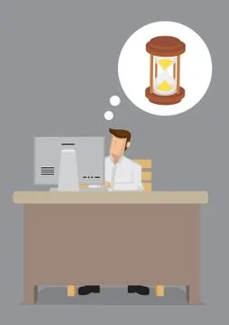 Office Worker Thinking About Time Vector Illustration イラスト素材