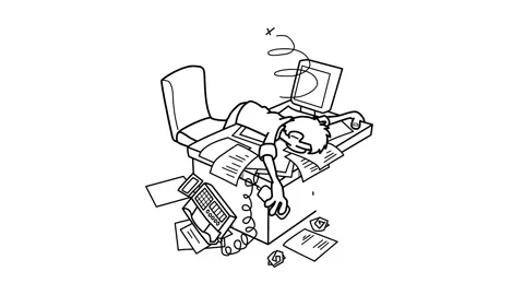 Office worker tired, office workload sketch and 2d animation Stock Footage 214406025