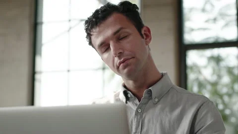 Office Worker Tired Taking Break 4K 48FPS SLO-MO Stock Footage 145100295