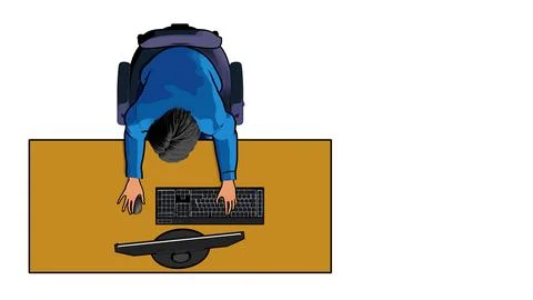 Office worker top view working computer desk office table illustration Stock Illustration