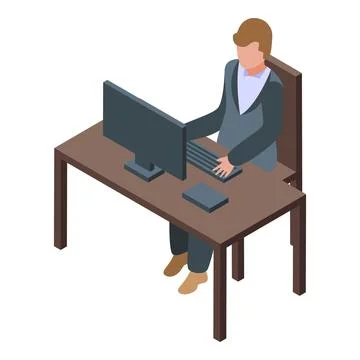 Office worker typing on keyboard using desktop computer Stock Illustration