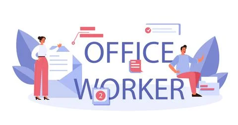 Office worker typographic header. Receptionist answering calls Stock Illustration
