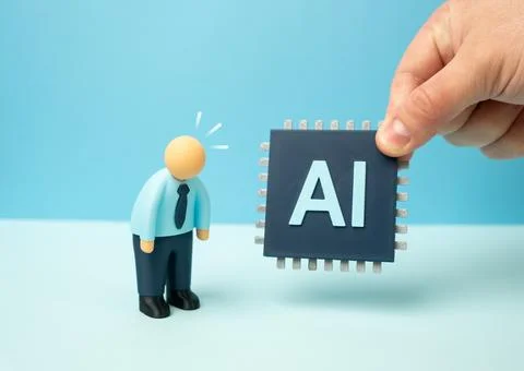 An office worker is upset that he will be replaced by AI. Fear of automation, Stock Photos