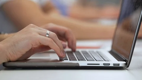 Office worker uses laptop close-up Stock Footage 85950702