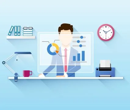 Office worker using computer Stock Illustration