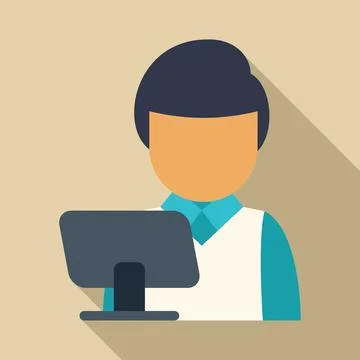 Office worker using desktop computer flat design illustration Stock Illustration