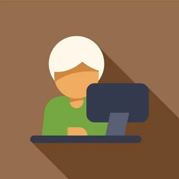 Office worker using desktop computer at desk, flat design illustration Stock Illustration