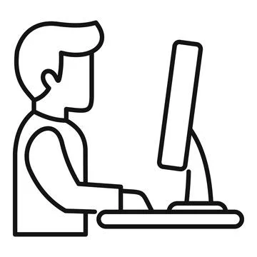 Office worker using desktop computer, concentrating on work Illustrazione stock