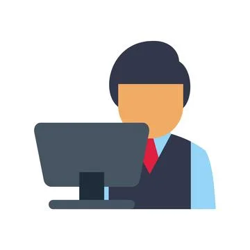 Office worker using desktop computer, businessman working on pc イラスト素材