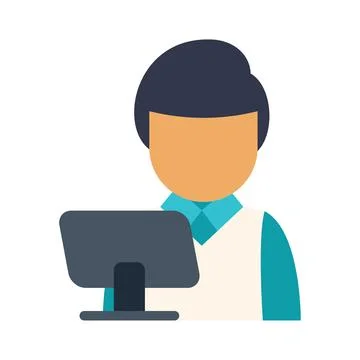 Office worker using desktop computer, flat illustration Stock Illustration