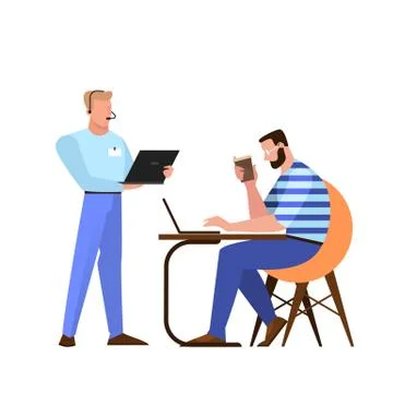 Office worker using his laptop, businessman sitting at the computer. Stock Illustration