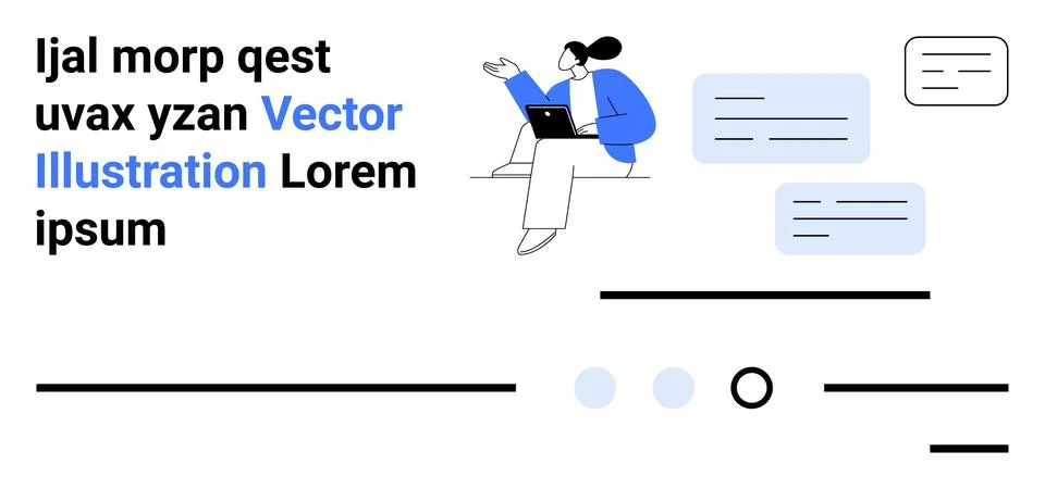 Office worker using a laptop with multiple chat bubbles and text elements. Id 스톡 일러스트