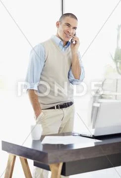 Office Worker Using Mobile Phone