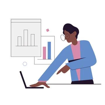 Office worker using online graphs for development analysis 스톡 일러스트