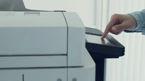 Office Worker Using Printer Touchscreen Stock Footage 322920530