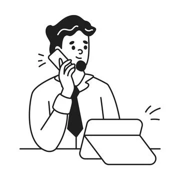 Office worker using tablet and talking on phone linear icon イラスト素材