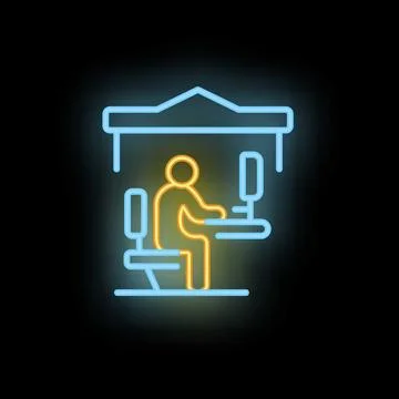 Office worker working at desk neon sign on black background Stock Illustration