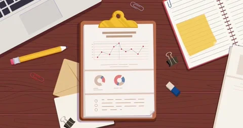 Office worker workplace. Moving banner with top view of table with business Stock Footage 332575518