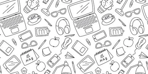 Office worker workspace seamless pattern Stock Illustration