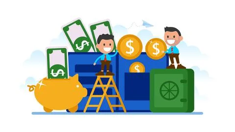 Office workers accumulate and save money.	 Stock Illustration