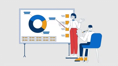 Office workers analytical meeting 2D characters animation Stock Footage 296383903