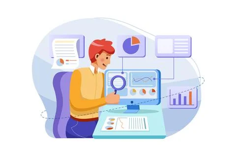Office workers analyzing and researching business data Stock Illustration
