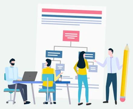 Office Workers Analyzing Information on Board Illustrazione stock