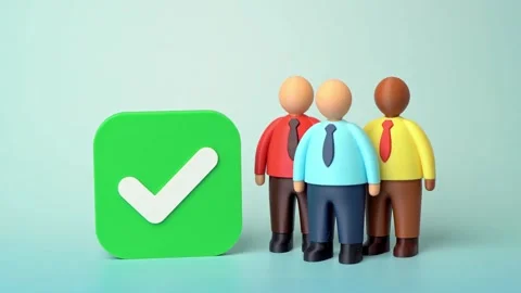 Office workers and the approval checkmark. Positive reforms and organizational Stock Footage 346760841