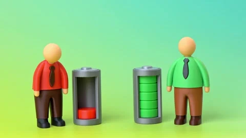 Office workers and energy levels as batteries. Avoiding burnout at work. Stock Footage 346760855