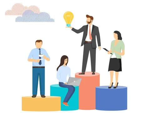 Office workers are considering a new idea. Office workers came up with Stock Illustration