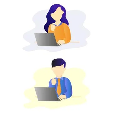 Office workers behind the computer. business and business style Stock Illustration