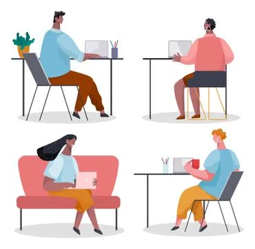 Office workers. Co-workers. Colleagues discuss project teamwork. Office staff Stock Illustration