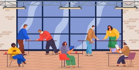 Office workers. Co-workers. Colleagues discuss project teamwork. Office staff Stock Illustration
