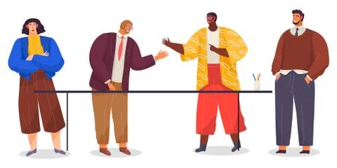 Office workers. Co-workers. Colleagues discuss project teamwork. Office staff Stock Illustration
