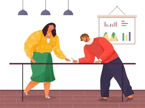 Office workers. Co-workers. Colleagues discuss project teamwork. Office staff Stock Illustration