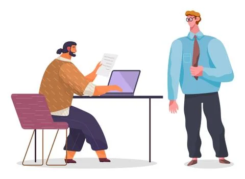 Office workers. Co-workers. Colleagues discuss project teamwork. Office staff Stock Illustration