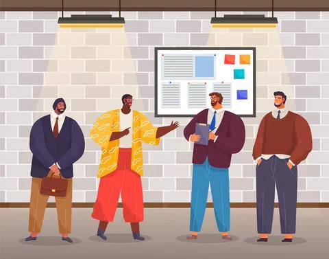 Office workers. Co-workers. Colleagues discuss project teamwork. Office staff Stock Illustration