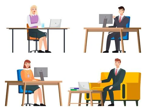 Office workers. Co-workers. Colleagues discuss project teamwork. Office staff Stock Illustration