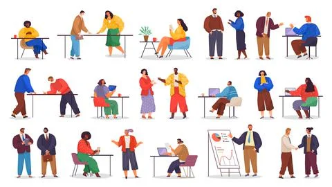 Office workers. Co-workers. Colleagues discuss project teamwork. Office staff Stock Illustration
