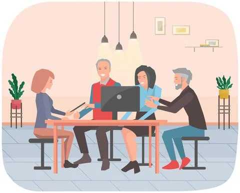 Office workers. Co-workers. Colleagues discuss project teamwork. Office staff Stock Illustration
