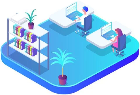 Office workers. Co-workers. Colleagues discuss project teamwork. Office staff Stock Illustration
