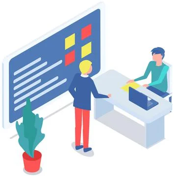 Office workers. Co-workers. Colleagues discuss project teamwork. Office staff Stock Illustration